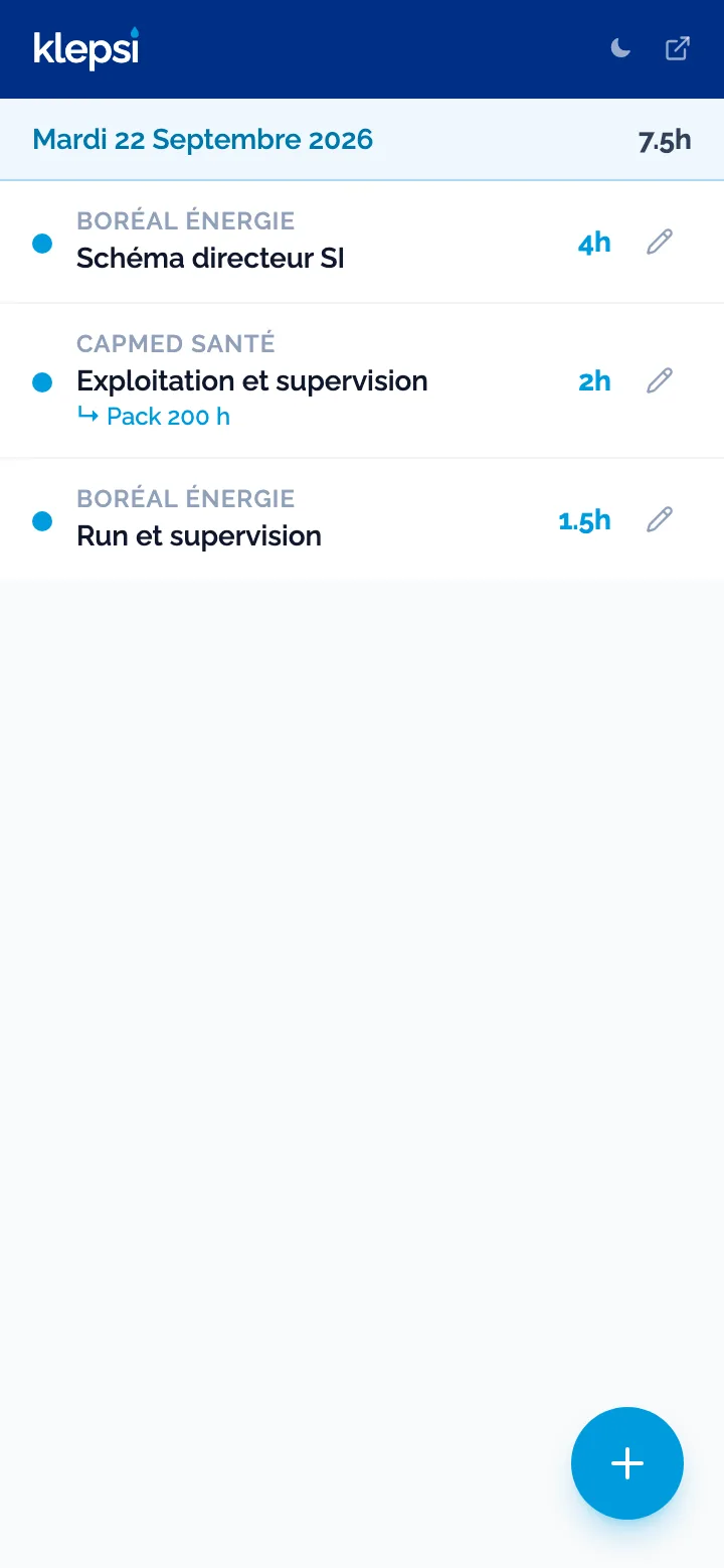 Saisie rapide du jour sur mobile